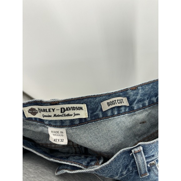 Harley Davidson Vintage Y2K Baggy Bootcut Medium Wash Jeans Embroidered 42x32 - Picture 3 of 10